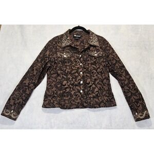 Christine Alexander Jacket M Rhinestones Brown ( Denim Style ) Vtg Top Western